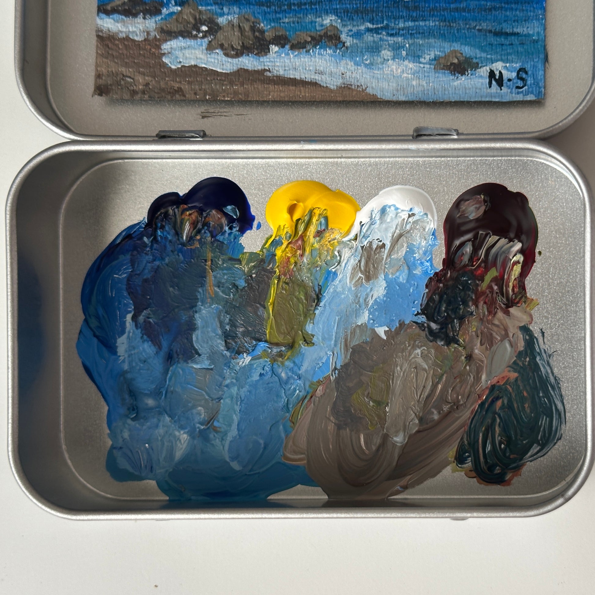 Original tin painting - Blue Boat
