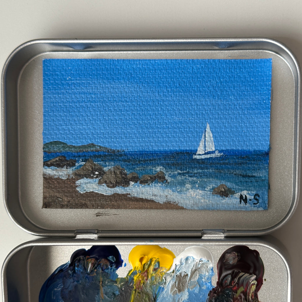 Original tin painting - Blue Boat