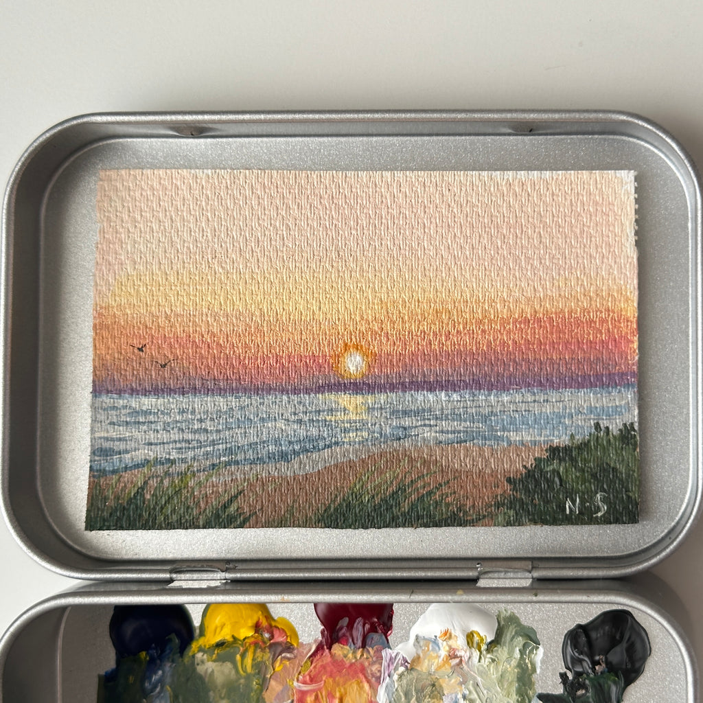 Original tin painting - Beach Sunset