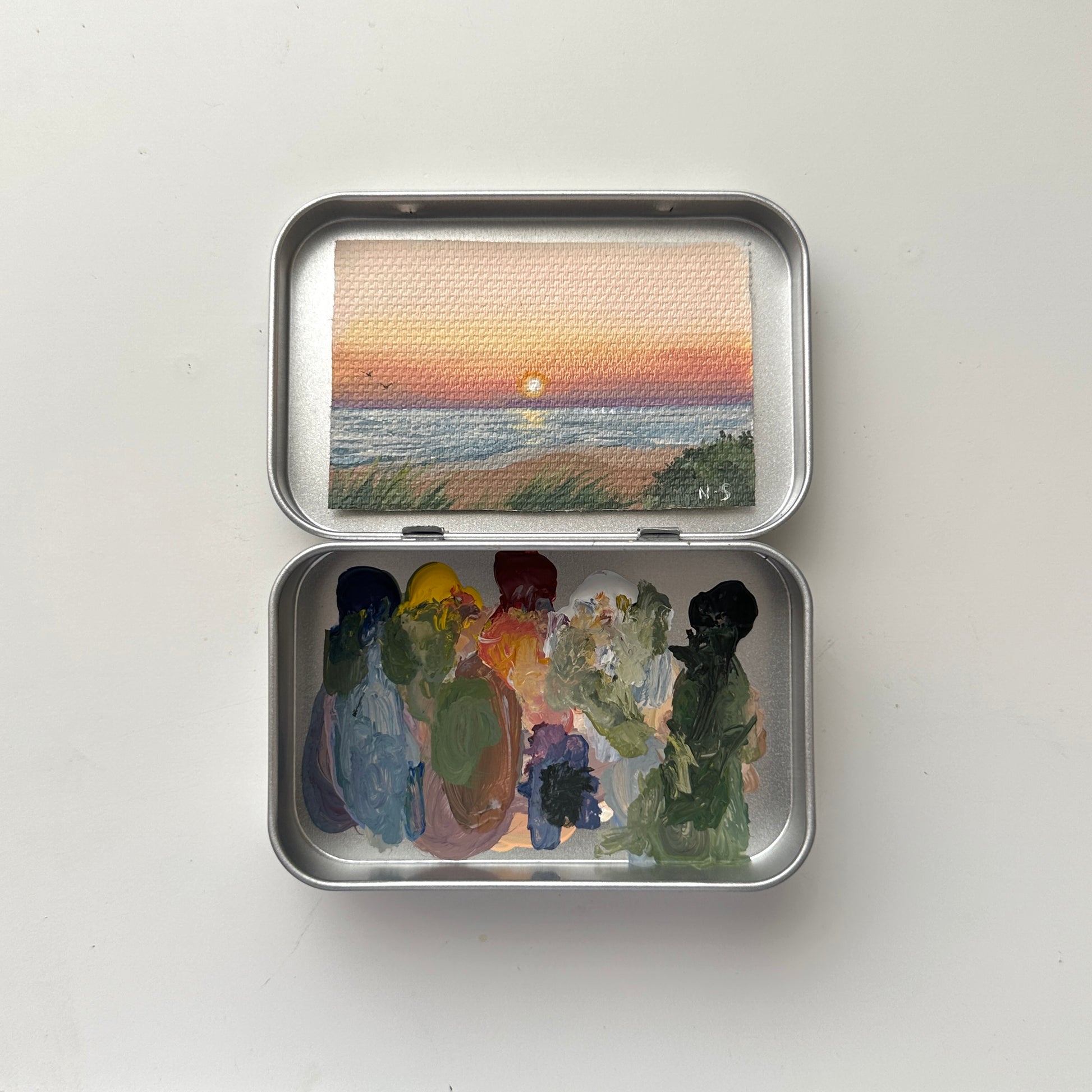 Original tin painting - Beach Sunset
