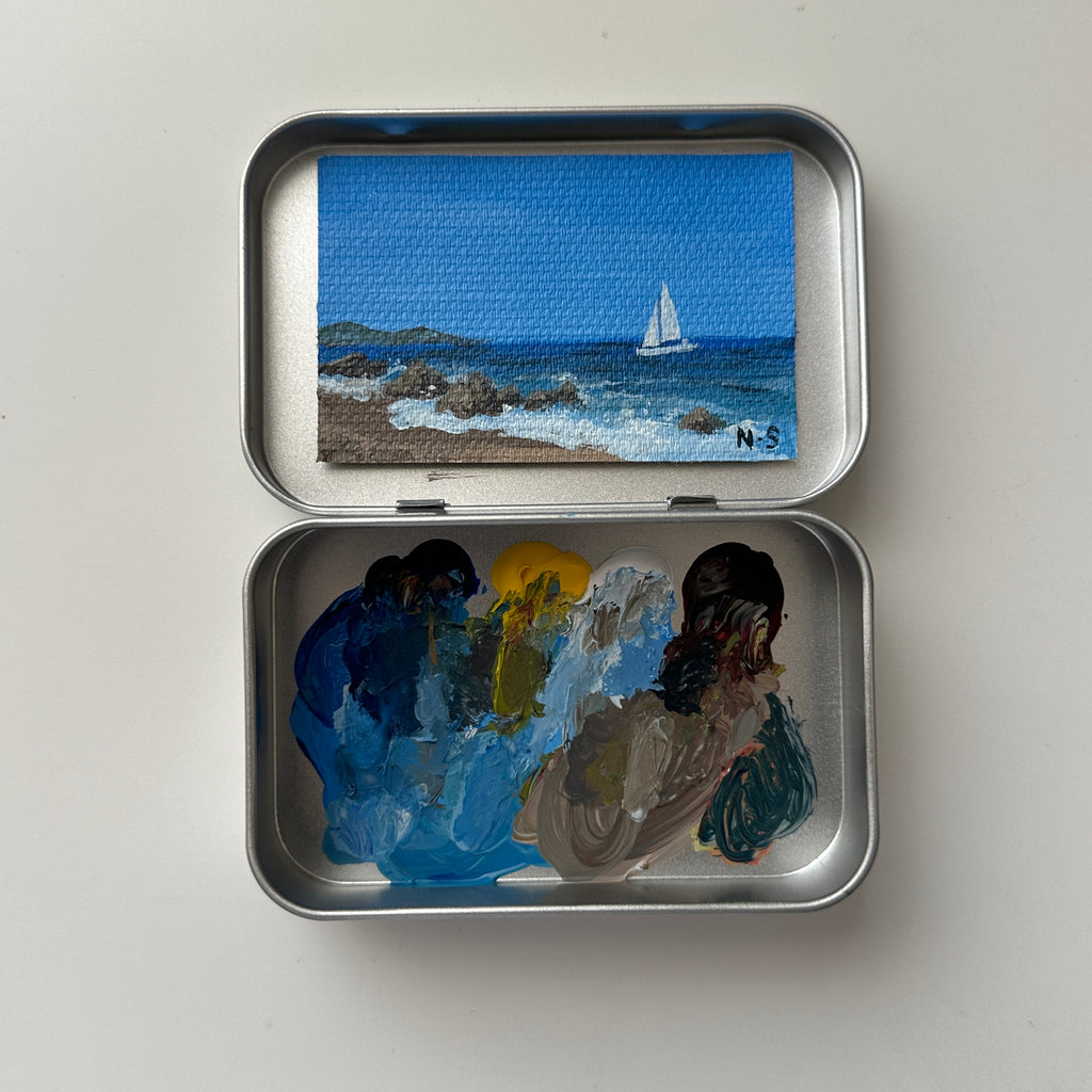 Original tin painting - Blue Boat